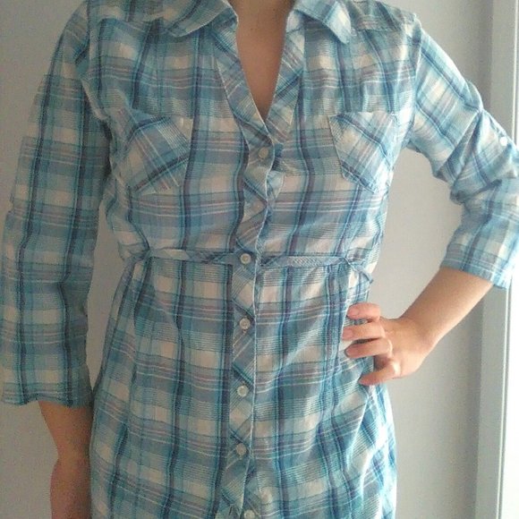 Ardene Blue Plaid Collared Top - Picture 5 of 6